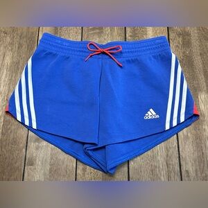 New Adidas Color Block Shorts Bold Blue Woman’s Medium M Drawstring 4” Inseam